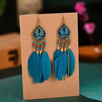 Boucles d'Oreilles Ethnique Perlée Pampille Plume 6