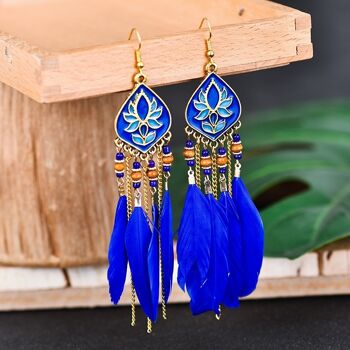 Boucles d'Oreilles Ethnique Perlée Pampille Plume 7