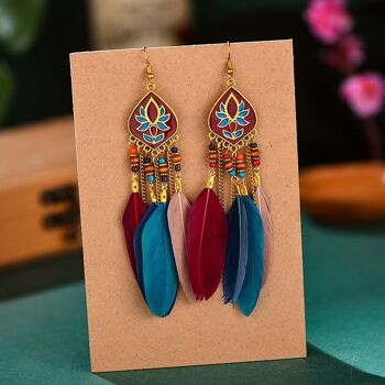 Boucles d'Oreilles Ethnique Perlée Pampille Plume 8