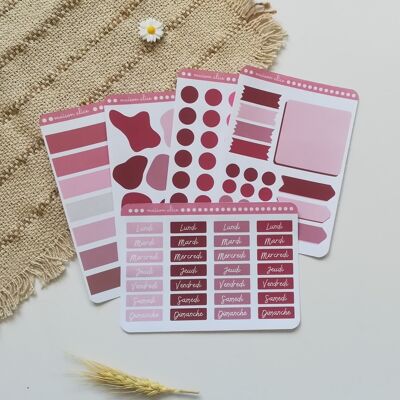 Pack de 5 hojas de pegatinas de organización rosas para diario y diario bullet