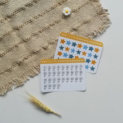 Sheet of blue and yellow star self-adhesive stickers for bullet journal, notebook, scrapbooking and DIY