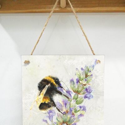 Hängende Kunstplakette, Biene auf Lavendel