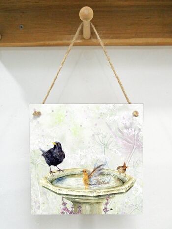 Plaque d'art suspendu, L'heure du bain, Oiseaux du jardin 1