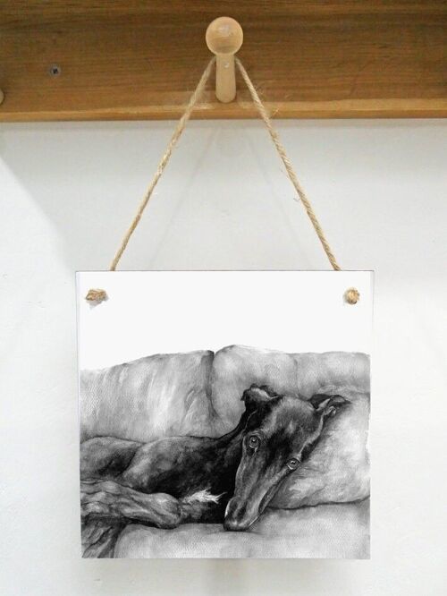 Hanging Art plaque, Ebony, Greyhound/Whippet, Monochrome