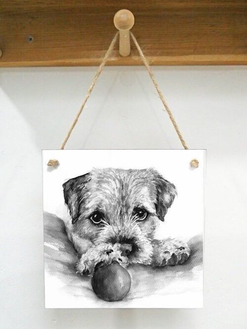 Hanging Art plaque, Murray, Border Terrier,Monochrome