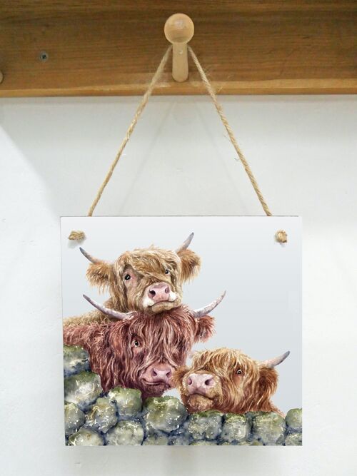 Hanging Art plaque, Neighbourhood Watch, Highland Cows