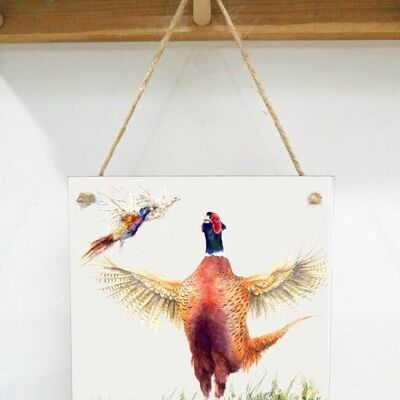 Hanging Art plaque, All in a Flap, Pheasants