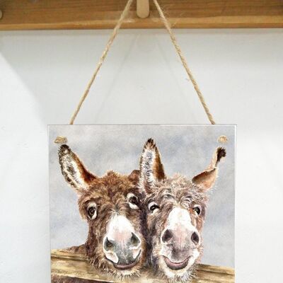 Hanging Art plaque, Stan & Ollie, Donkey Pair