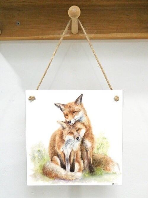 Hanging Art plaque, Stand by me, Fox pair