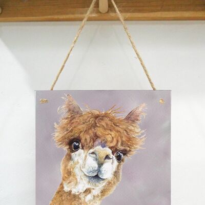 Hanging Art plaque, Wendy, Alpaca, Pinky background
