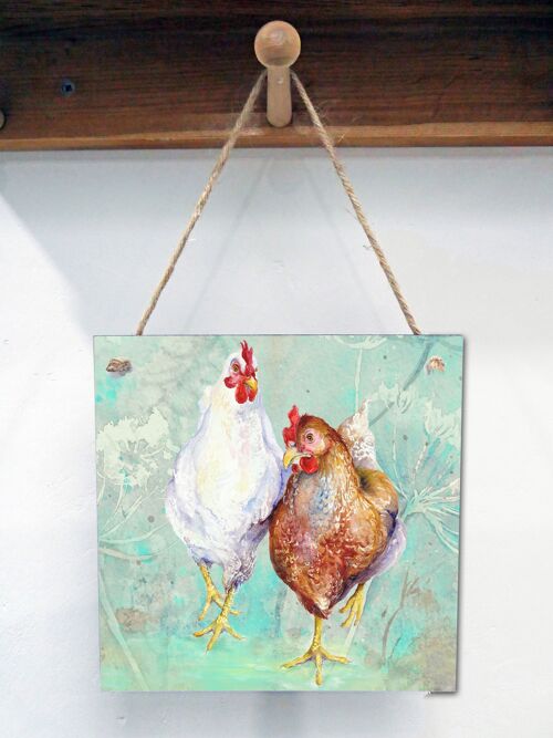Hanging Art plaque, Ethel & Mable, Hens