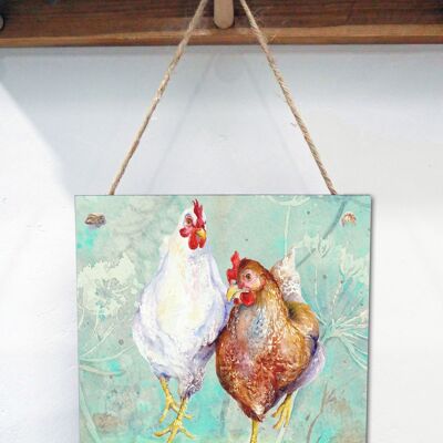 Placa de arte colgante, Ethel & Mable, Gallinas