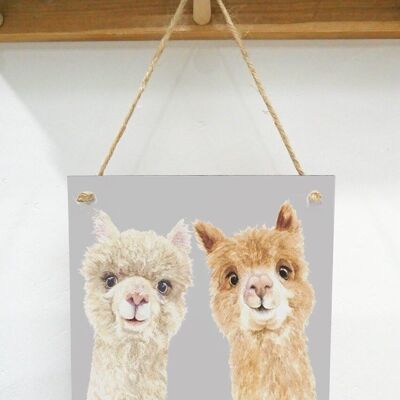 Placca artistica da appendere, Jo-Jo & Jasper, coppia di alpaca