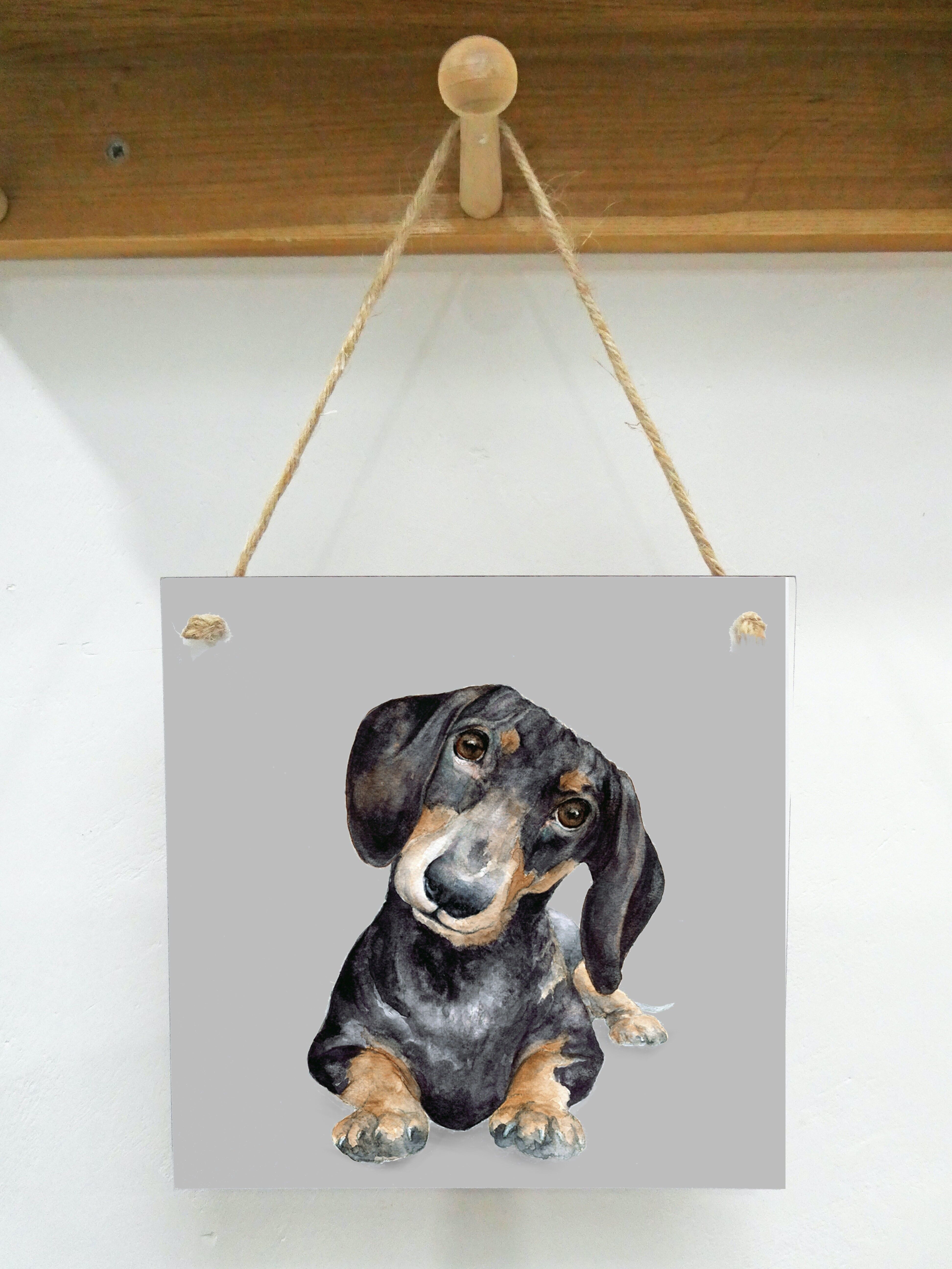 Hängende Kunstplakette, Rosine, Dackel