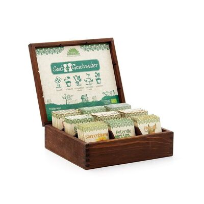 Display tea box - Saatgeschwister set "Allstars" - filled with seeds and seeds
