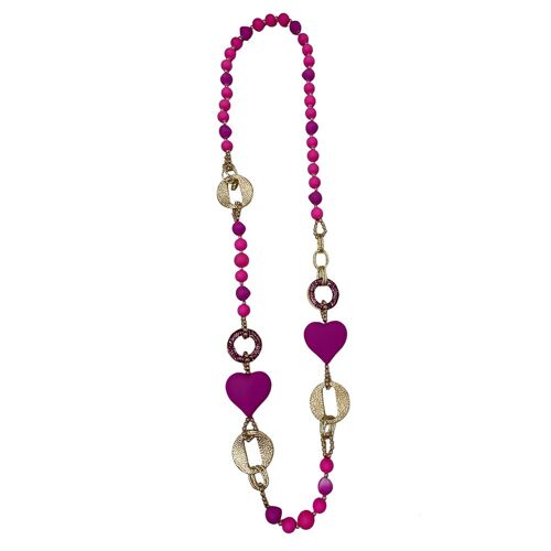 Long Necklace heart - pink