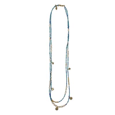 Layered necklace pearl - blue
