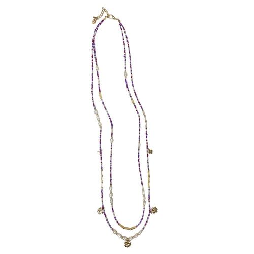 Layered necklace pearl - purple