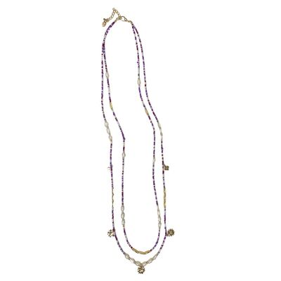Mehrschichtige Halskette Perle – Lila