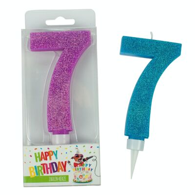 BIRTHDAY FUN candelina numero 7 glitter maxi, 6 assortiti