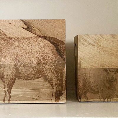 Set Of Two Engraved Sheep Crates