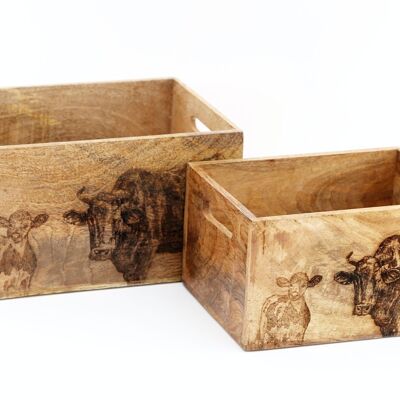 Set Of Two Engraved Cow Crates