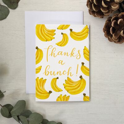Gracias, un montón de plátanos, juego de palabras, tarjeta de agradecimiento.