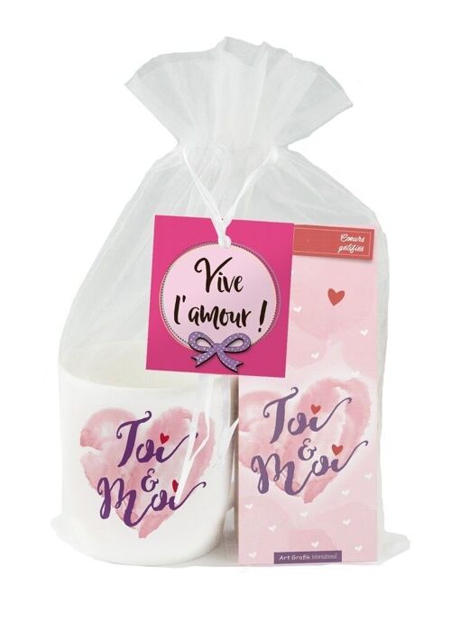 St-Valentin - Set-cadeau tasse + coeurs gélifiés "Toi & moi"