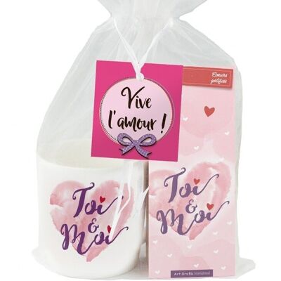Set-cadeau St-Valentin tasse + coeurs gélifiés "Toi & moi"