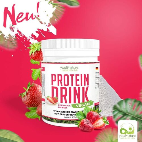Vegan Proteindrink Erdbeere 500g Pflanzliches Proteinpulver aus Erbsen 100% pflanzlich