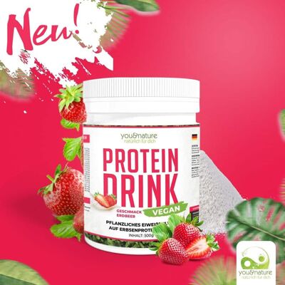 Vegan Protein Drink Strawberry 500g Plant-based protein powder made from 100% plant-based peas