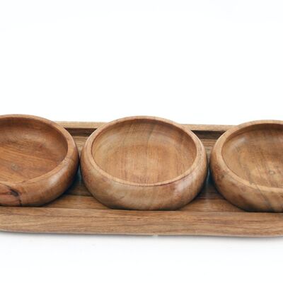 Set Of Three Bowls On Wooden Tray