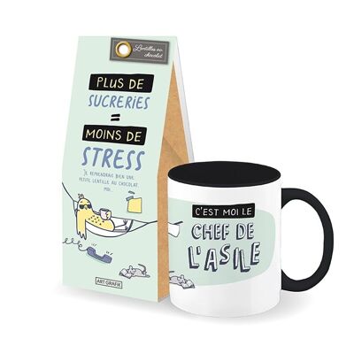 Humor - Tasse + Schoko-Linsen-Geschenkset „Mehr Süßes“