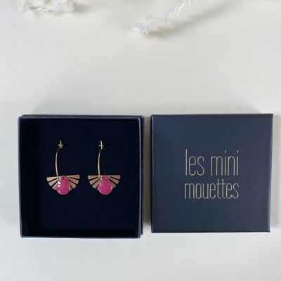 Lina fan hoop earrings in stainless steel and burgundy enamel