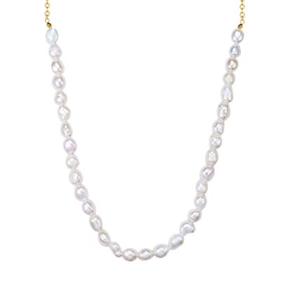 Chain yellow gold cultured freshwater pearl white