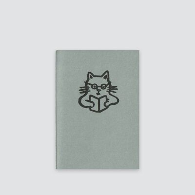 Cuaderno A6, diseño en blanco, ilustración de gato.