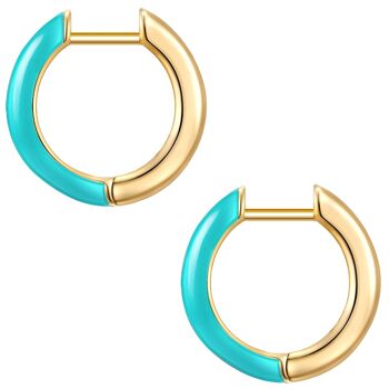 Boucles d'oreilles créoles or jaune turquoise 2