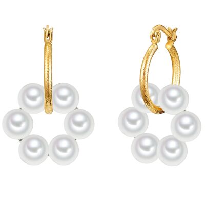 Boucles d'oreilles créoles or jaune coquillage perle blanche