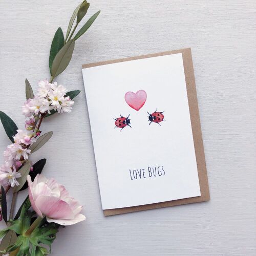 Watercolour Love Bugs greetings card