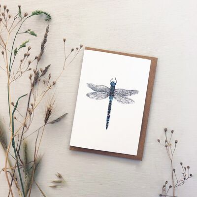 Tarjeta de felicitación de libélula acuarela