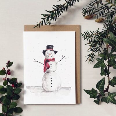 Cartoline di Natale del pupazzo di neve dell'acquerello
