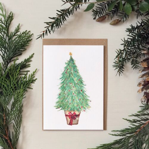 Watercolour Christmas Tree Greetings Card