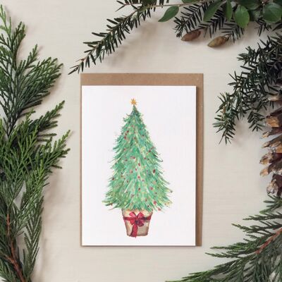 Tarjeta de felicitación de árbol de Navidad de acuarela