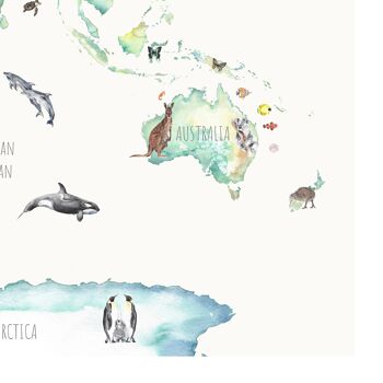 Carte du monde animal Impression artistique 3