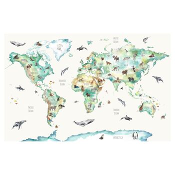 Carte du monde animal Impression artistique 2