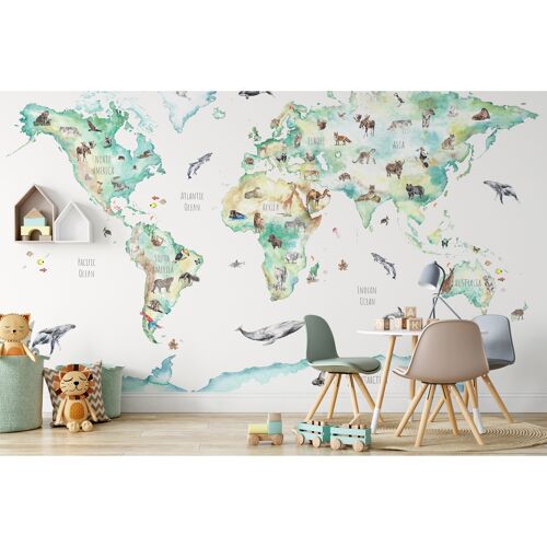 Animal World Map Wall Mural Wallpaper