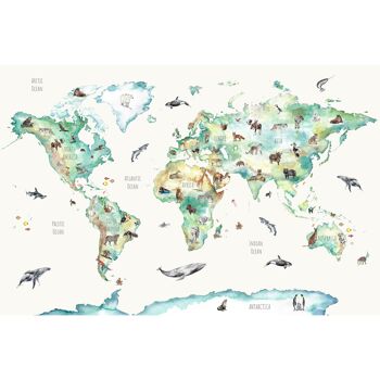 Papier Peint Fresque Carte du Monde des Animaux 3