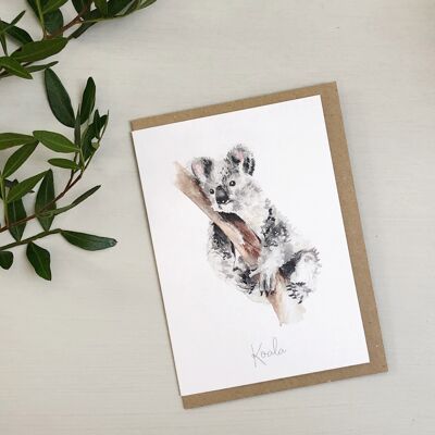 Koala Watercolour Greetings Card, Folded A6 size, with envelope