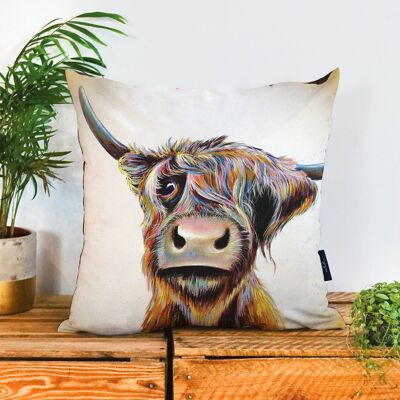 A Bad Hair Day Highland Cow Vegan Suede Cushion