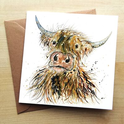 Curious Highland Cow Greetings Card